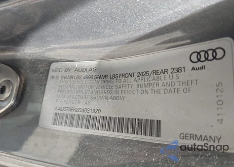 2013 Audi A5 2.0T Premium z USA, uszkodzony, nr VIN WAUCFAFR2DA031920